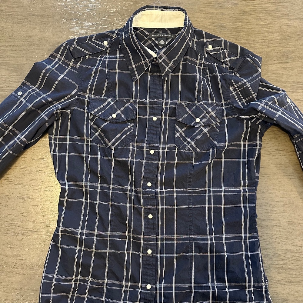 Women's Navy Patterned Western Style Banana Republic Shirt